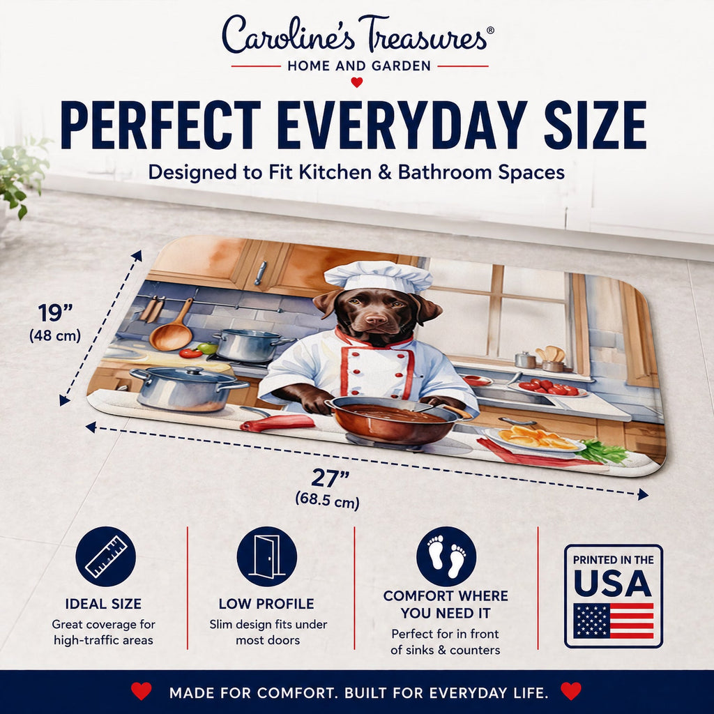 Chocolate Labrador Retriever The Chef Memory Foam Kitchen Mat Machine Washable Anti-Fatigue Cushion Comfort Bath or Kitchen Rug