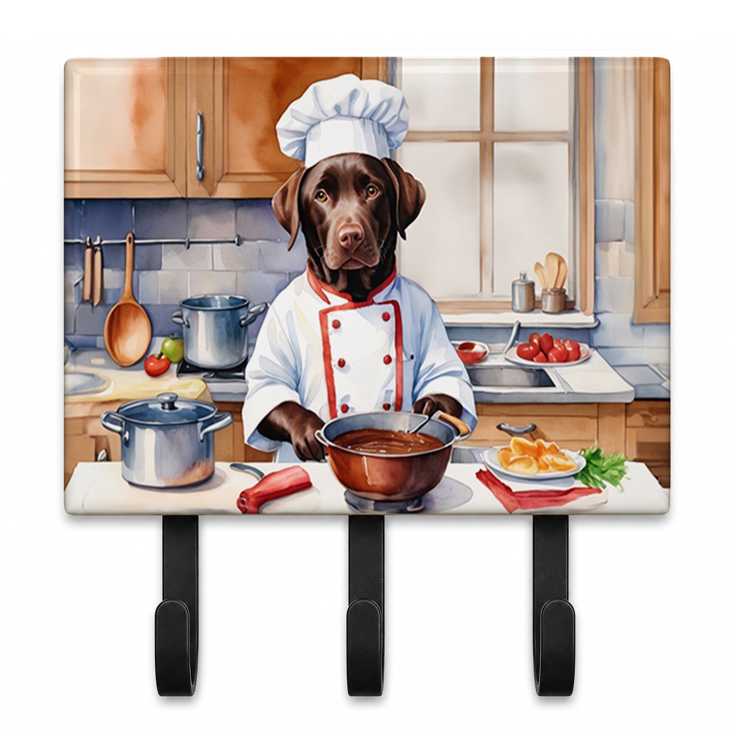 Chocolate Labrador Retriever The Chef Leash or Key Holder Wall Hooks, Coat Rack Wall Mount, for Hanging Keys, Towels, Aprons, Leashes