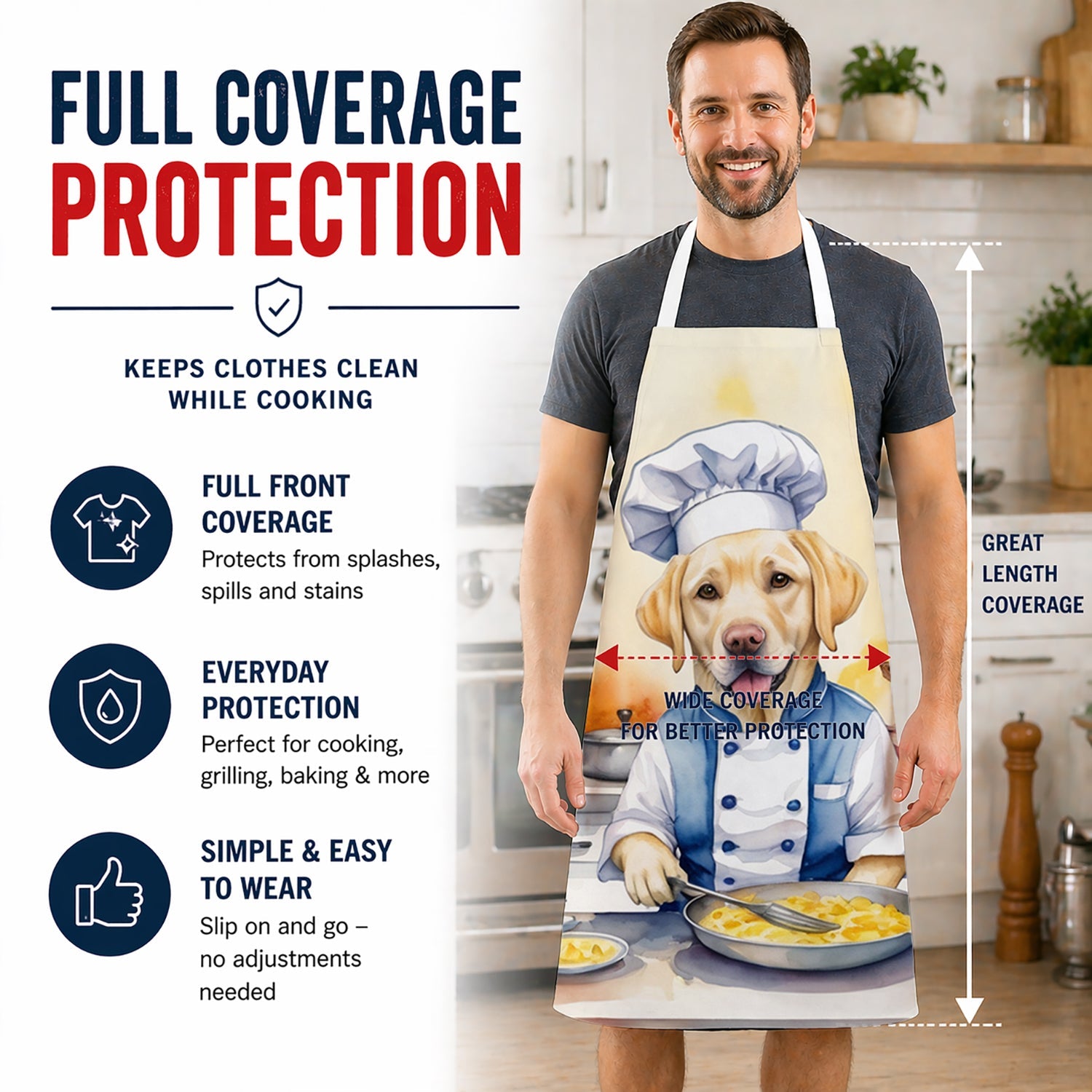 Yellow Labrador Retriever The Chef Apron Cooking Kitchen Server Baking Crafts Gardening for Adult Women Men, Unisex, Large, Multicolor