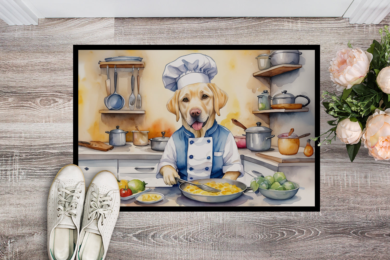 Yellow Labrador Retriever The Chef Doormat Indoor Outdoor 24H X 36W Front Door Mat Rugs for Entryway, Non Slip Washable Low Pile,