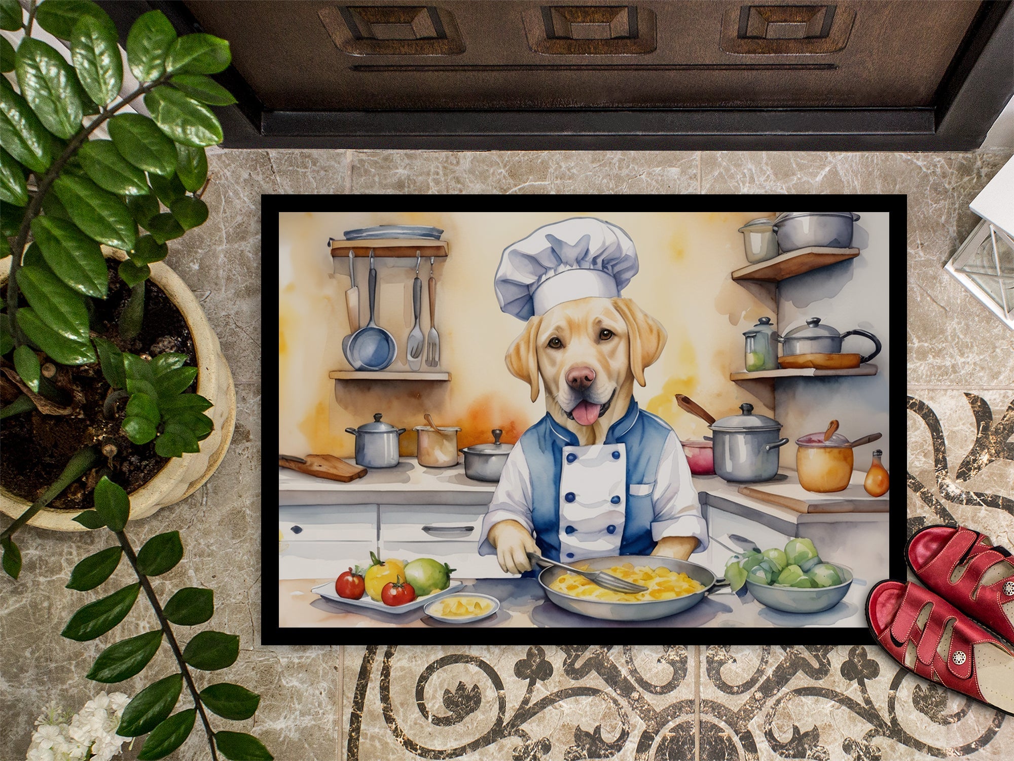 Yellow Labrador Retriever The Chef Doormat Indoor Outdoor 24H X 36W Front Door Mat Rugs for Entryway, Non Slip Washable Low Pile,