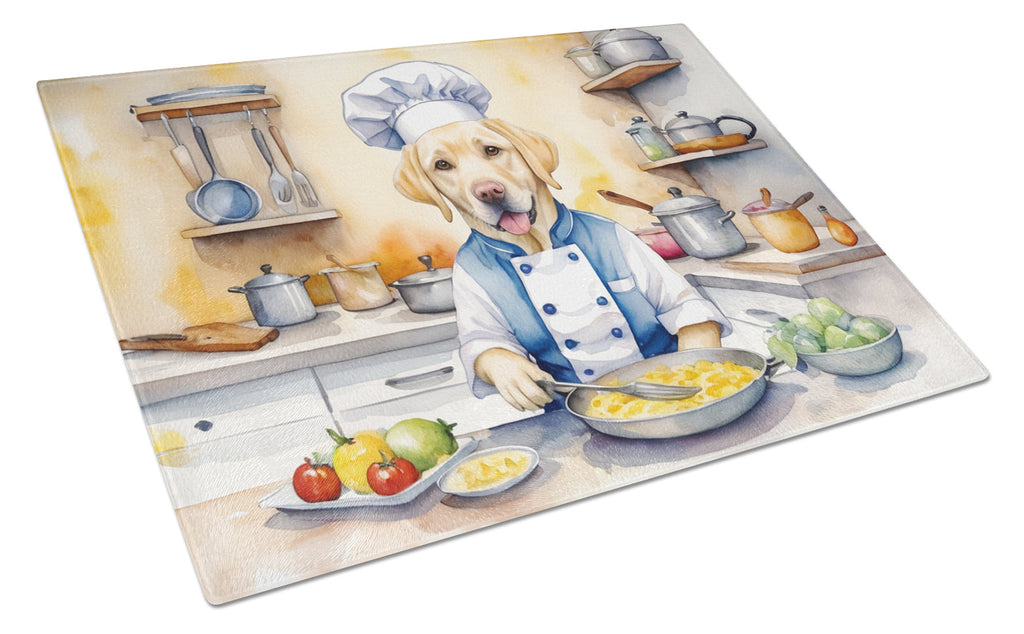 Yellow Labrador Retriever The Chef Cutting Board Tempered Glass Kitchen Cutting Surface, Heat Resistant Chopping, Non-Slip Feet, Food Prep & Serving
