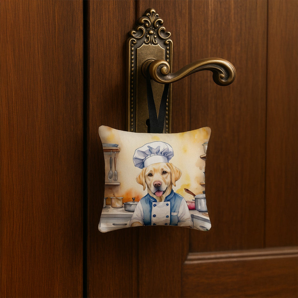 Yellow Labrador Retriever The Chef Hanging Square Fabric Ornament 3.5 × 3.5 Decorative Door-Knob & Tree Hanger, Soft Fabric