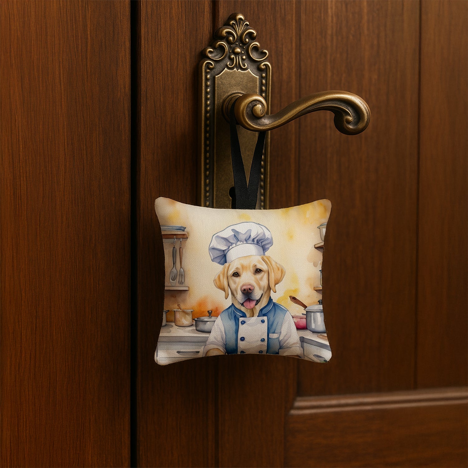 Yellow Labrador Retriever The Chef Hanging Square Fabric Ornament 3.5 × 3.5 Decorative Door-Knob & Tree Hanger, Soft Fabric