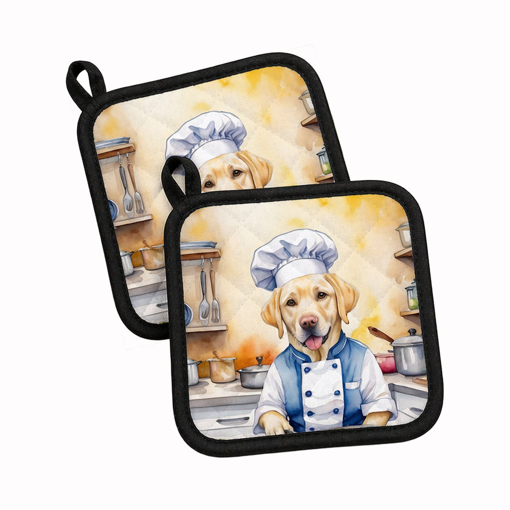 Yellow Labrador Retriever The Chef Pot Holder Set of 2 Heat Resistant Quilted Hot Pads 7.5 x 7.5 Inch, Insulated Kitchen Trivets for Cooking & Baking