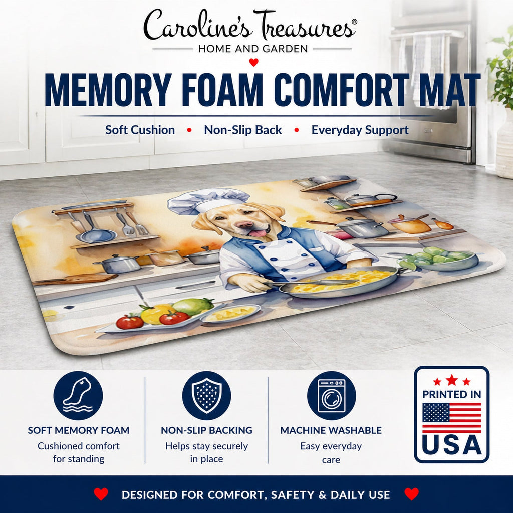Yellow Labrador Retriever The Chef Memory Foam Kitchen Mat Machine Washable Anti-Fatigue Cushion Comfort Bath or Kitchen Rug