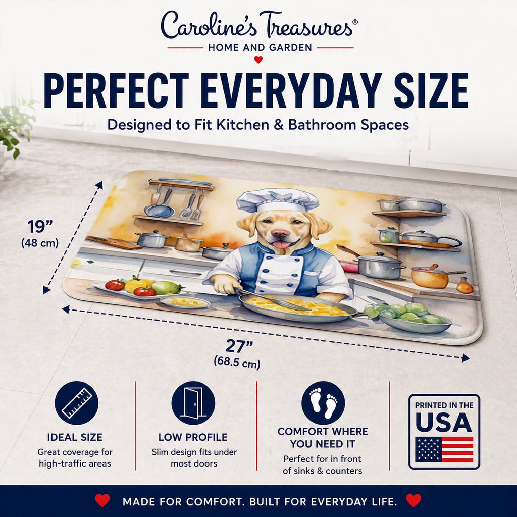 Yellow Labrador Retriever The Chef Memory Foam Kitchen Mat Machine Washable Anti-Fatigue Cushion Comfort Bath or Kitchen Rug