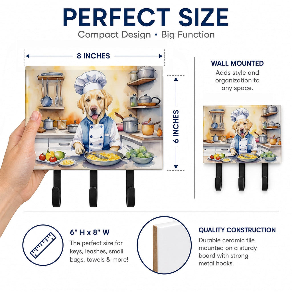 Yellow Labrador Retriever The Chef Leash or Key Holder Wall Hooks, Coat Rack Wall Mount, for Hanging Keys, Towels, Aprons, Leashes