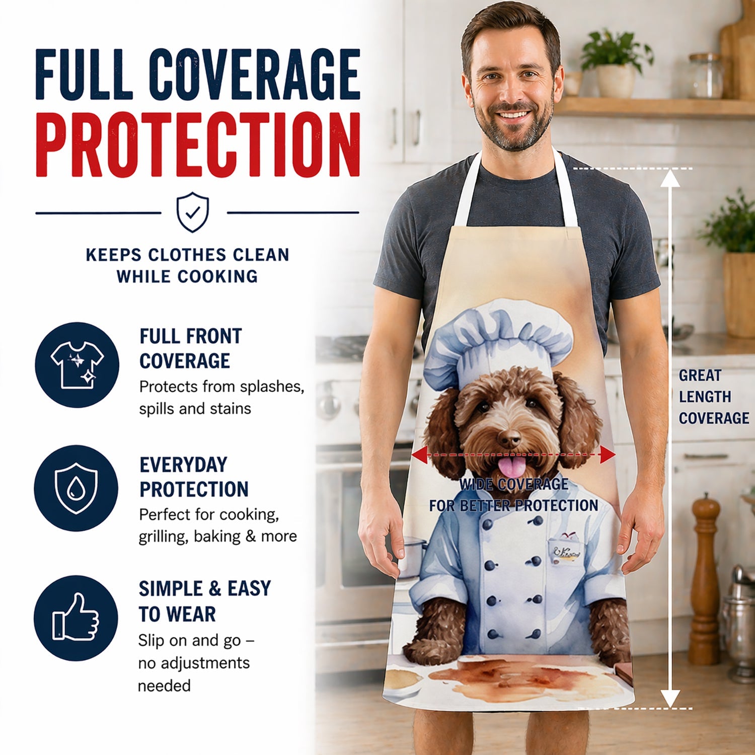 Labradoodle The Chef Apron Cooking Kitchen Server Baking Crafts Gardening for Adult Women Men, Unisex, Large, Multicolor