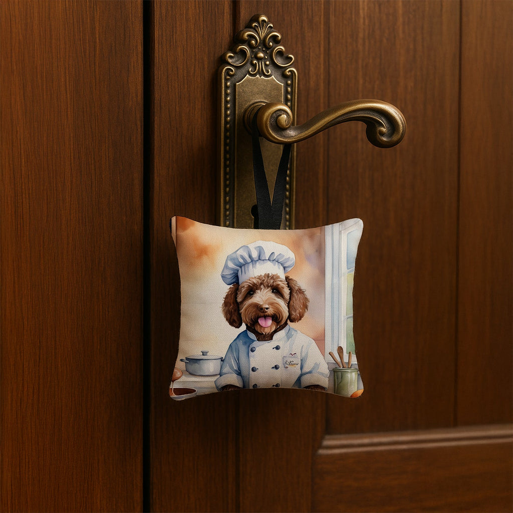 Labradoodle The Chef Hanging Square Fabric Ornament 3.5 × 3.5 Decorative Door-Knob & Tree Hanger, Soft Fabric