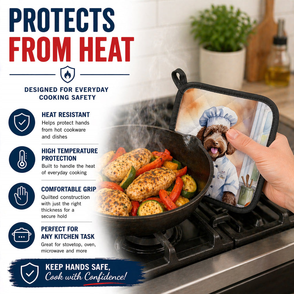 Labradoodle The Chef Pot Holder Set of 2 Heat Resistant Quilted Hot Pads 7.5 x 7.5 Inch, Insulated Kitchen Trivets for Cooking & Baking