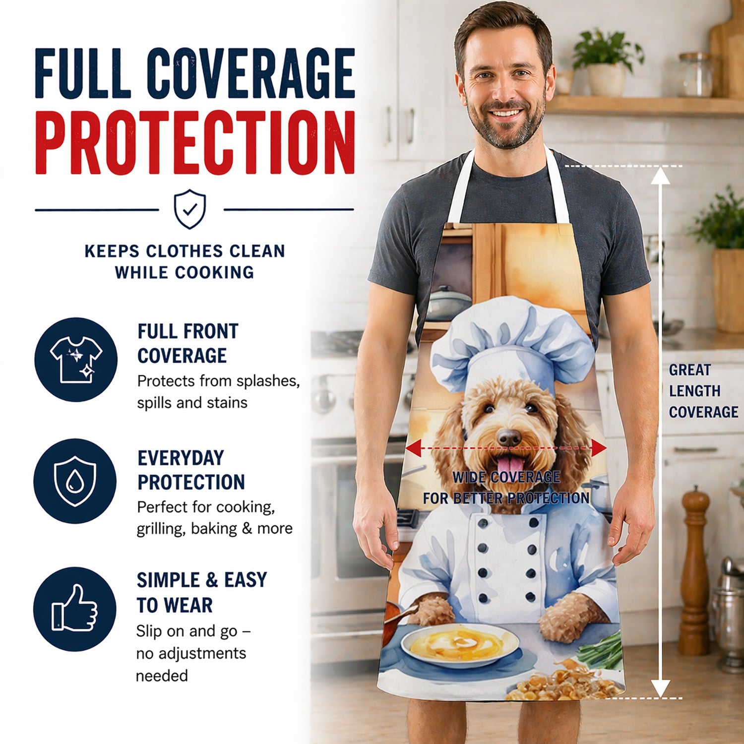 Labradoodle The Chef Apron Cooking Kitchen Server Baking Crafts Gardening for Adult Women Men, Unisex, Large, Multicolor