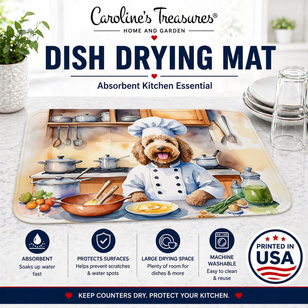 Labradoodle The Chef Dish Drying Mat Absorbent Dish Drying Mat Pad for Kitchen Counter Dish Drainer Mat for Countertop, 14 x 21", Multicolor