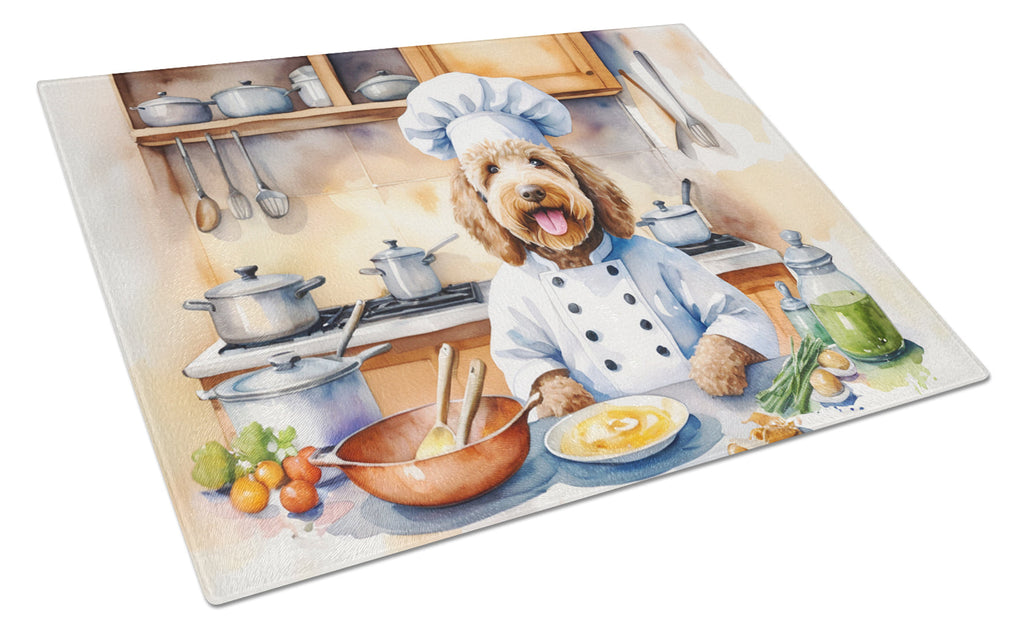 Labradoodle The Chef Cutting Board Tempered Glass Kitchen Cutting Surface, Heat Resistant Chopping, Non-Slip Feet, Food Prep & Serving