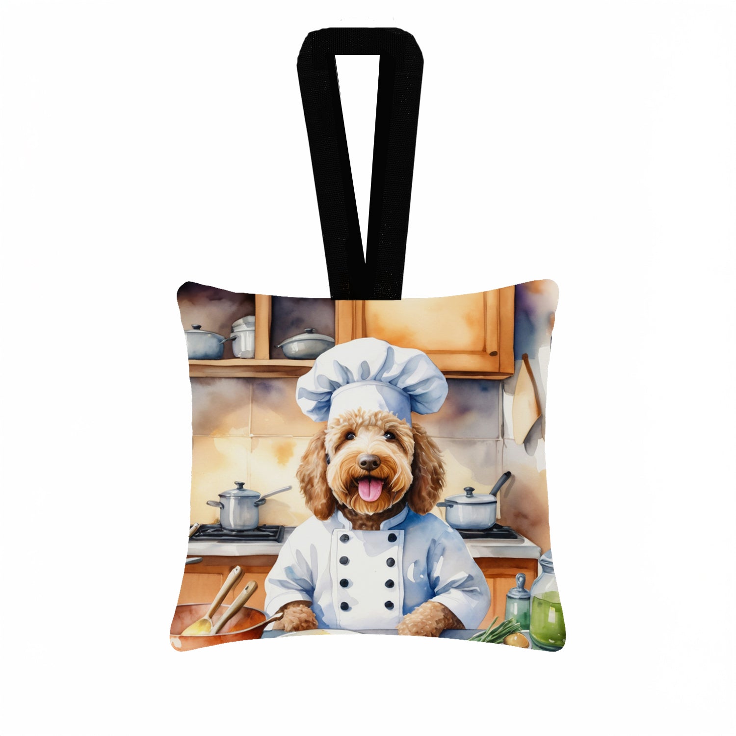 Labradoodle The Chef Hanging Square Fabric Ornament 3.5 × 3.5 Decorative Door-Knob & Tree Hanger, Soft Fabric
