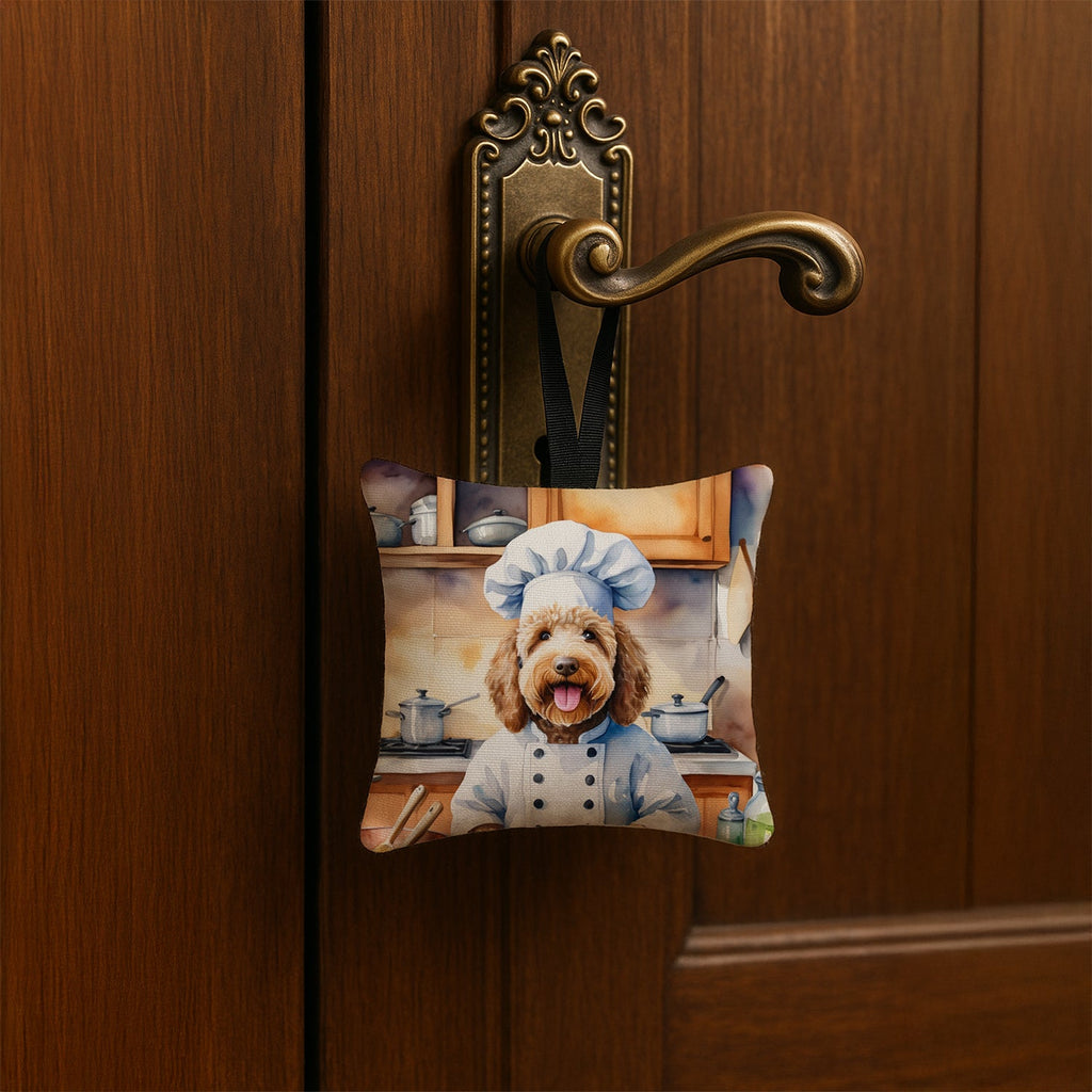 Labradoodle The Chef Hanging Square Fabric Ornament 3.5 × 3.5 Decorative Door-Knob & Tree Hanger, Soft Fabric