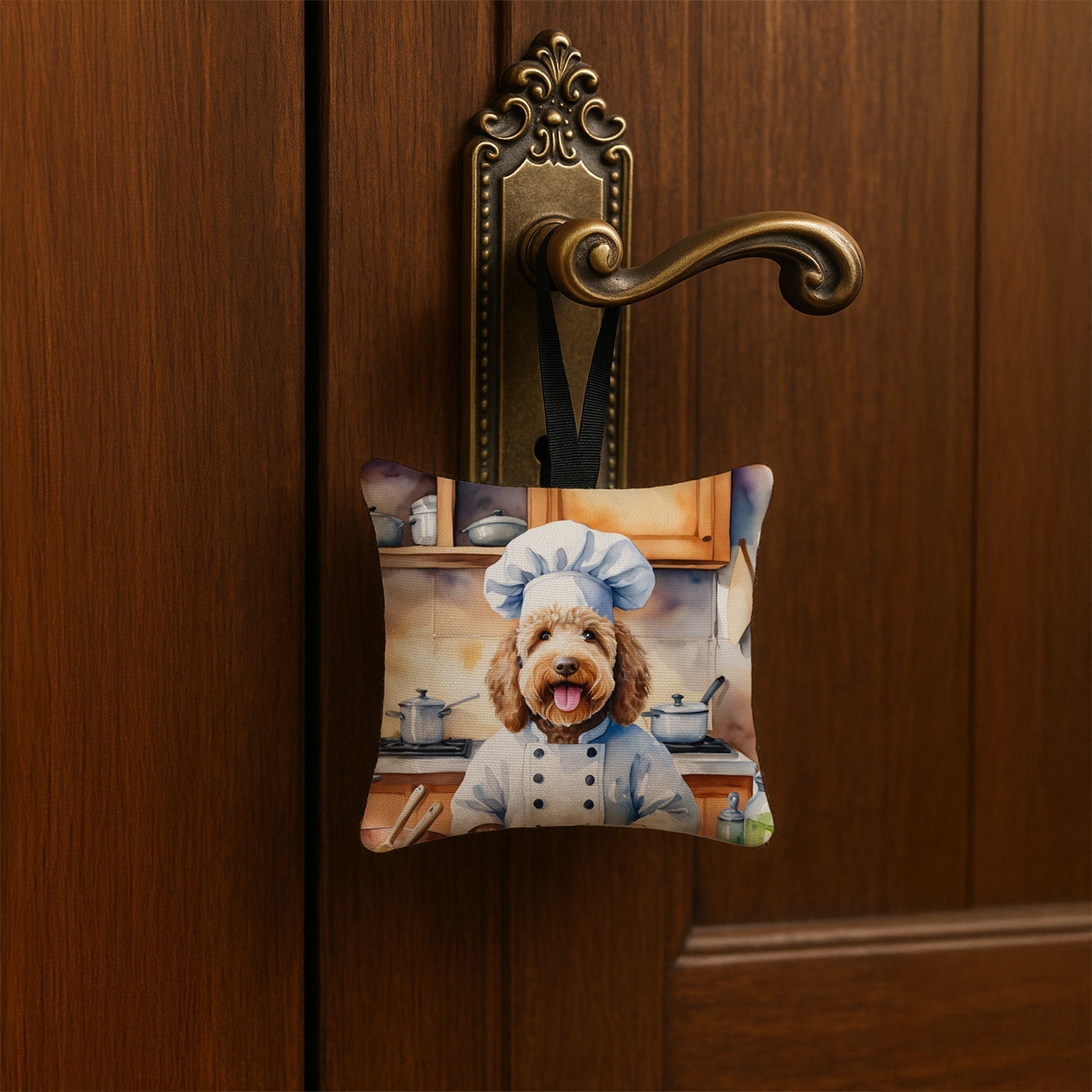 Labradoodle The Chef Hanging Square Fabric Ornament 3.5 × 3.5 Decorative Door-Knob & Tree Hanger, Soft Fabric
