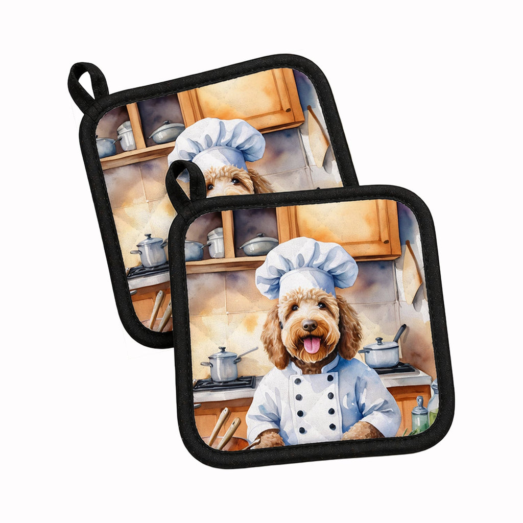 Labradoodle The Chef Pot Holder Set of 2 Heat Resistant Quilted Hot Pads 7.5 x 7.5 Inch, Insulated Kitchen Trivets for Cooking & Baking