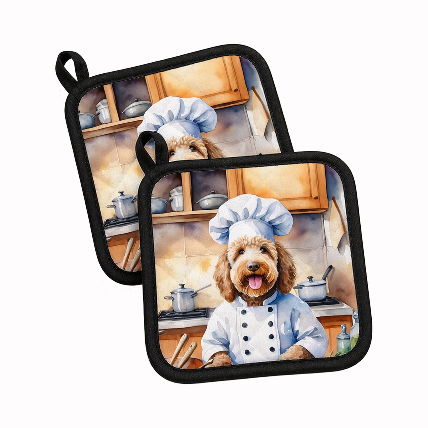 Labradoodle The Chef Pot Holder Set of 2 Heat Resistant Quilted Hot Pads 7.5 x 7.5 Inch, Insulated Kitchen Trivets for Cooking & Baking