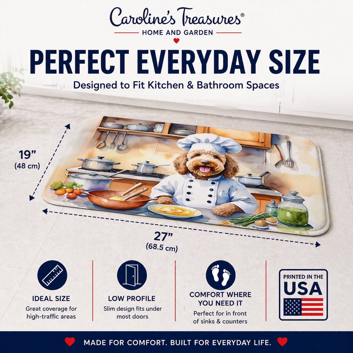 Labradoodle The Chef Memory Foam Kitchen Mat Machine Washable Anti-Fatigue Cushion Comfort Bath or Kitchen Rug