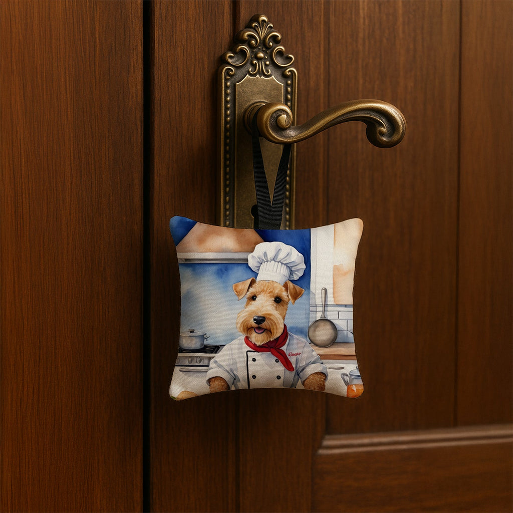 Lakeland Terrier The Chef Hanging Square Fabric Ornament 3.5 × 3.5 Decorative Door-Knob & Tree Hanger, Soft Fabric