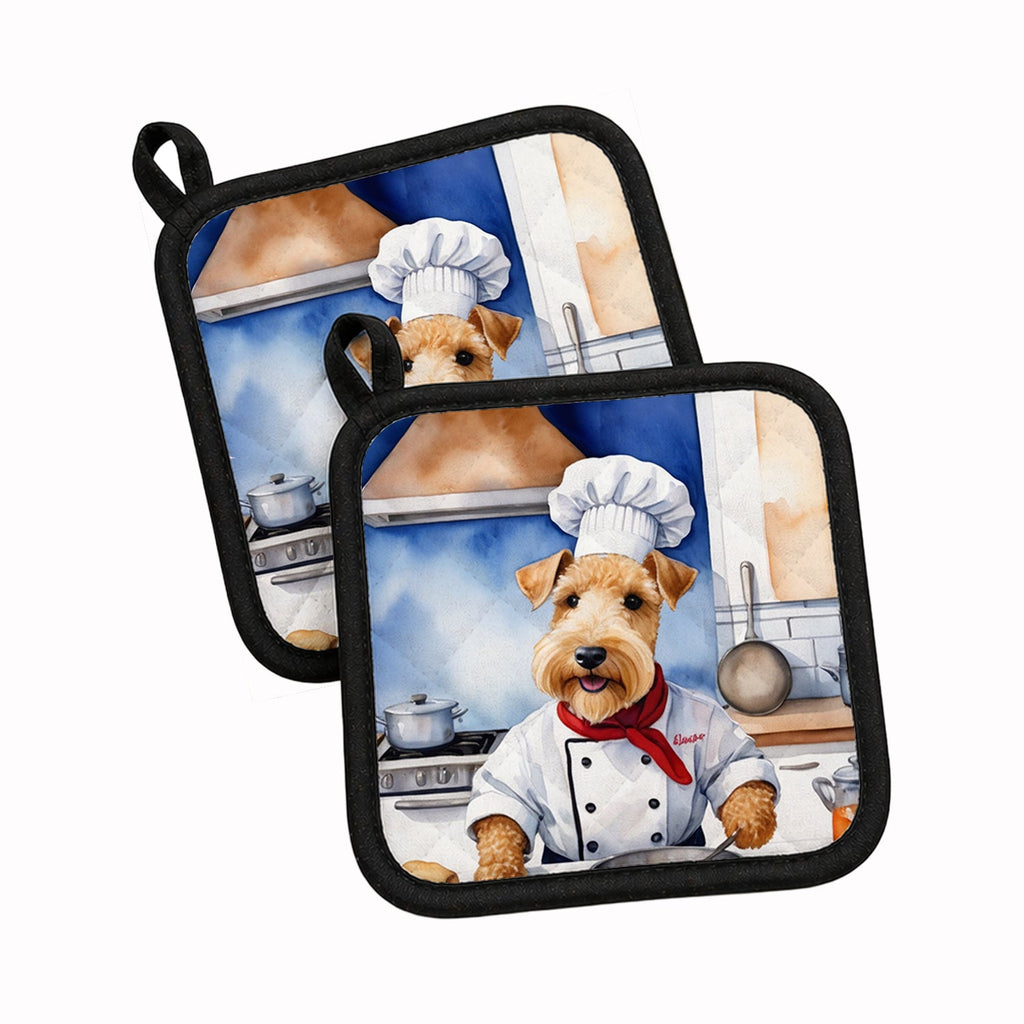 Lakeland Terrier The Chef Pot Holder Set of 2 Heat Resistant Quilted Hot Pads 7.5 x 7.5 Inch, Insulated Kitchen Trivets for Cooking & Baking