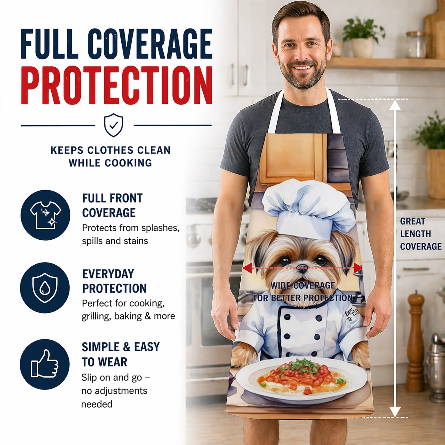 Lhasa Apso The Chef Apron Cooking Kitchen Server Baking Crafts Gardening for Adult Women Men, Unisex, Large, Multicolor
