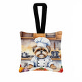 Lhasa Apso The Chef Hanging Square Fabric Ornament 3.5 × 3.5 Decorative Door-Knob & Tree Hanger, Soft Fabric