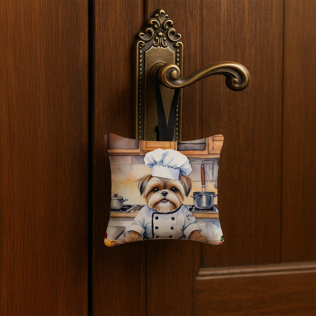 Lhasa Apso The Chef Hanging Square Fabric Ornament 3.5 × 3.5 Decorative Door-Knob & Tree Hanger, Soft Fabric