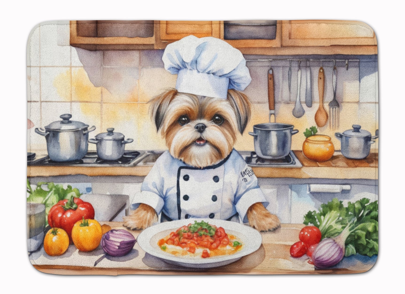 Lhasa Apso The Chef Memory Foam Kitchen Mat Machine Washable Anti-Fatigue Cushion Comfort Bath or Kitchen Rug