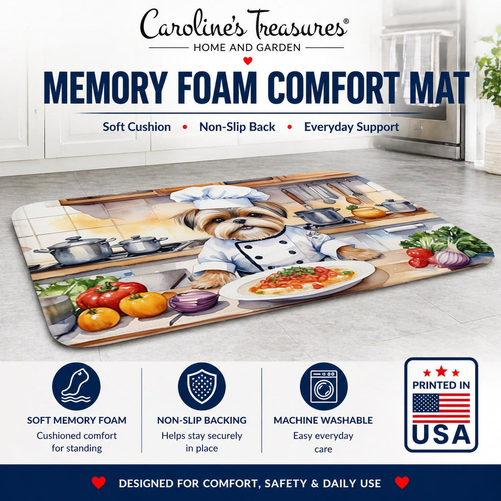 Lhasa Apso The Chef Memory Foam Kitchen Mat Machine Washable Anti-Fatigue Cushion Comfort Bath or Kitchen Rug