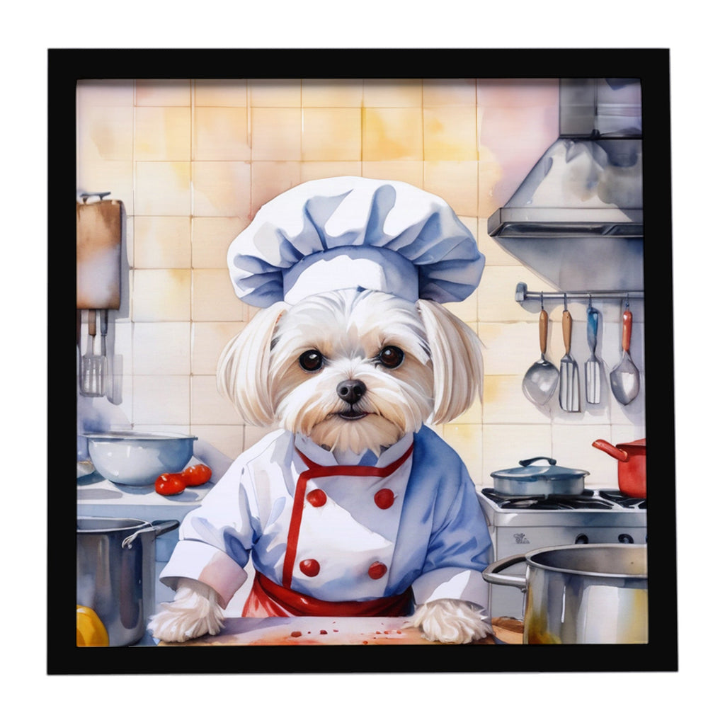 Maltese The Chef Framed Metal Print Bathroom, Kitchen, Office, Home Decor Wall Art Ready to Hang, Square, 8X8