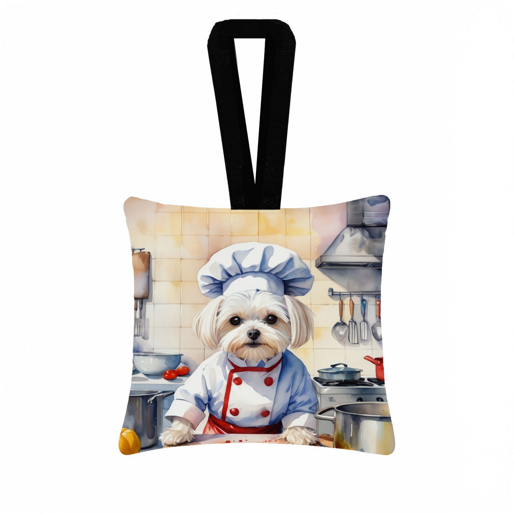 Maltese The Chef Hanging Square Fabric Ornament 3.5 × 3.5 Decorative Door-Knob & Tree Hanger, Soft Fabric