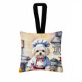 Maltese The Chef Hanging Square Fabric Ornament 3.5 × 3.5 Decorative Door-Knob & Tree Hanger, Soft Fabric