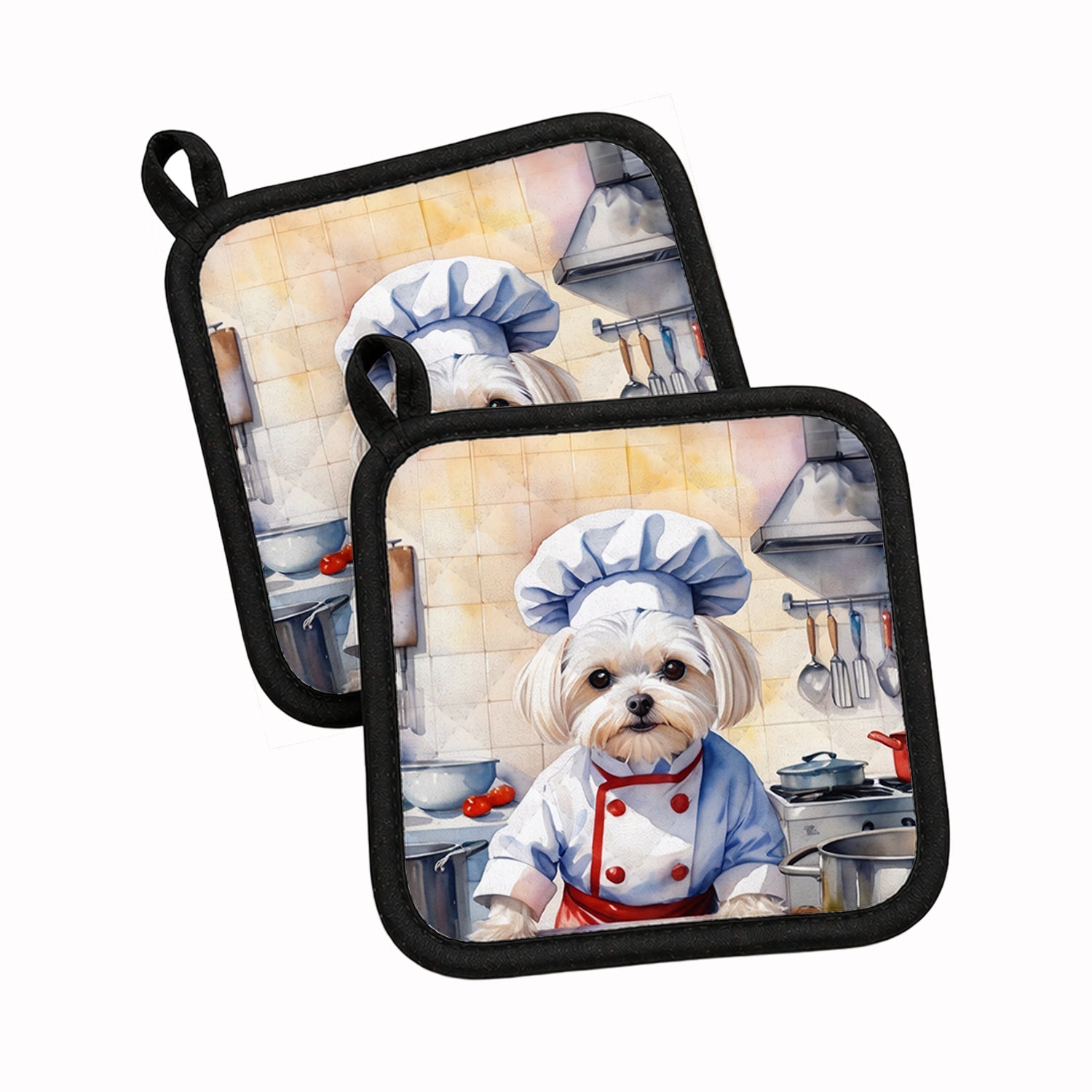 Maltese The Chef Pot Holder Set of 2 Heat Resistant Quilted Hot Pads 7.5 x 7.5 Inch, Insulated Kitchen Trivets for Cooking & Baking