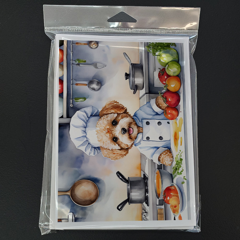 Maltipoo The Chef Greeting Cards Pack of 8 Blank Cards with Envelopes Whimsical A7 Size 5x7