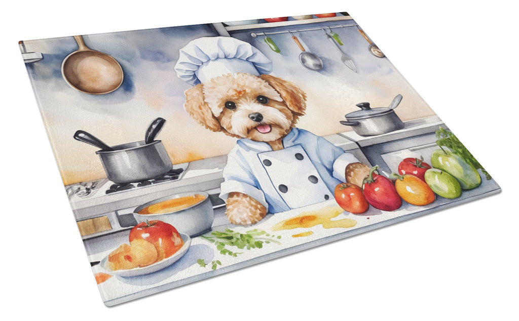 Maltipoo The Chef Cutting Board Tempered Glass Kitchen Cutting Surface, Heat Resistant Chopping, Non-Slip Feet, Food Prep & Serving