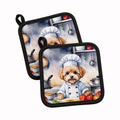 Maltipoo The Chef Pot Holder Set of 2 Heat Resistant Quilted Hot Pads 7.5 x 7.5 Inch, Insulated Kitchen Trivets for Cooking & Baking