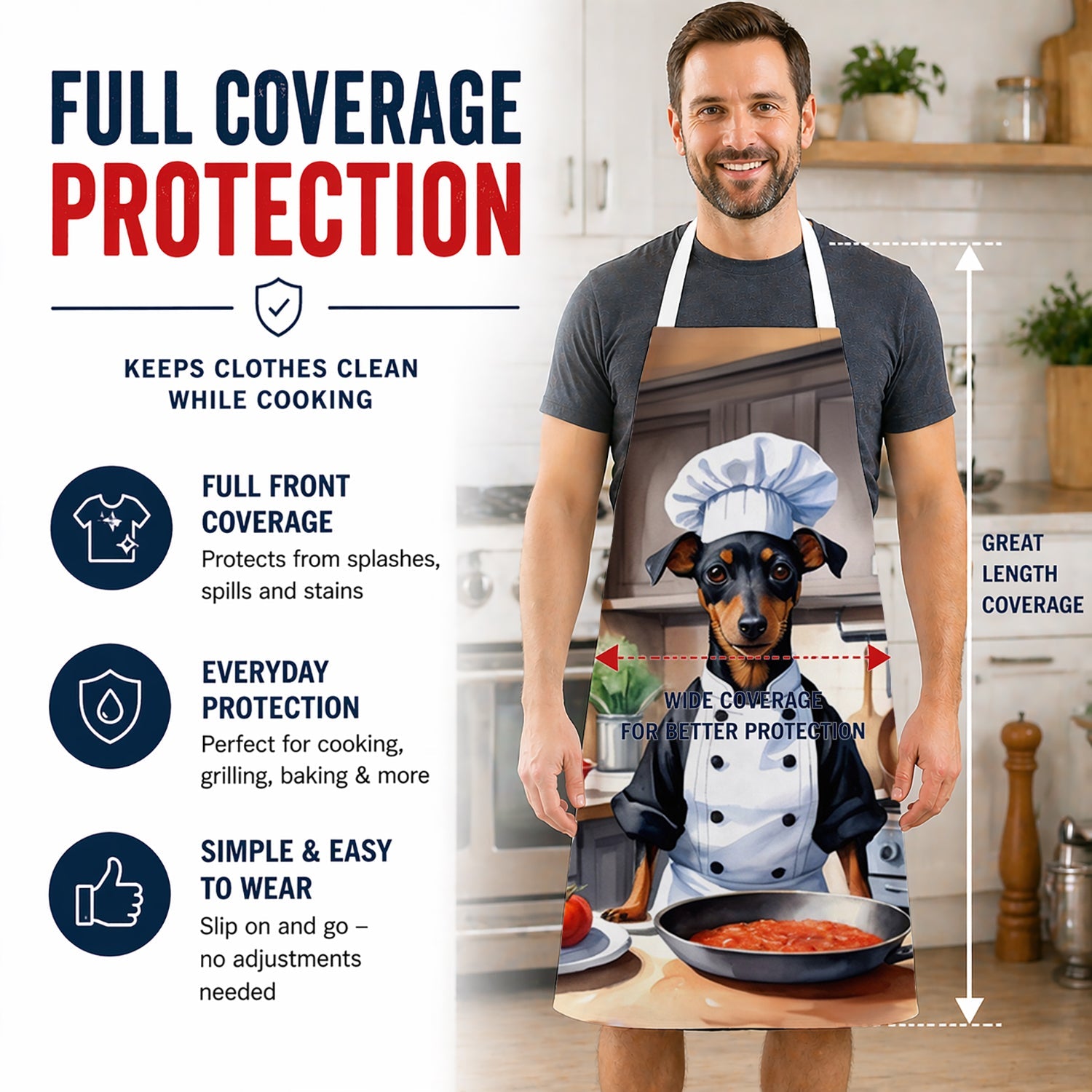 Manchester Terrier The Chef Apron Cooking Kitchen Server Baking Crafts Gardening for Adult Women Men, Unisex, Large, Multicolor