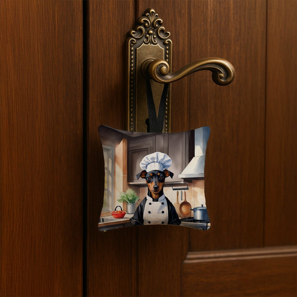 Manchester Terrier The Chef Hanging Square Fabric Ornament 3.5 × 3.5 Decorative Door-Knob & Tree Hanger, Soft Fabric
