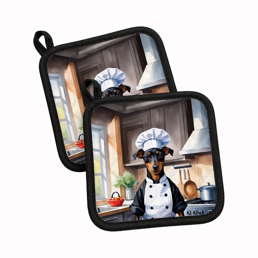 Manchester Terrier The Chef Pot Holder Set of 2 Heat Resistant Quilted Hot Pads 7.5 x 7.5 Inch, Insulated Kitchen Trivets for Cooking & Baking