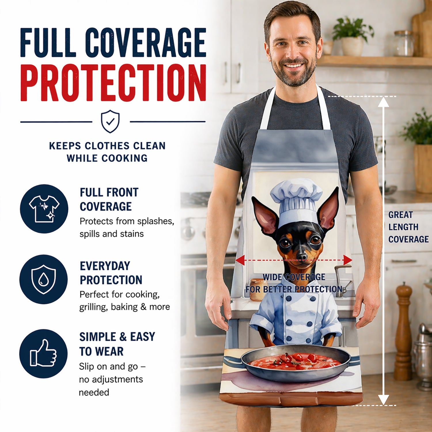 Miniature Pinscher The Chef Apron Cooking Kitchen Server Baking Crafts Gardening for Adult Women Men, Unisex, Large, Multicolor
