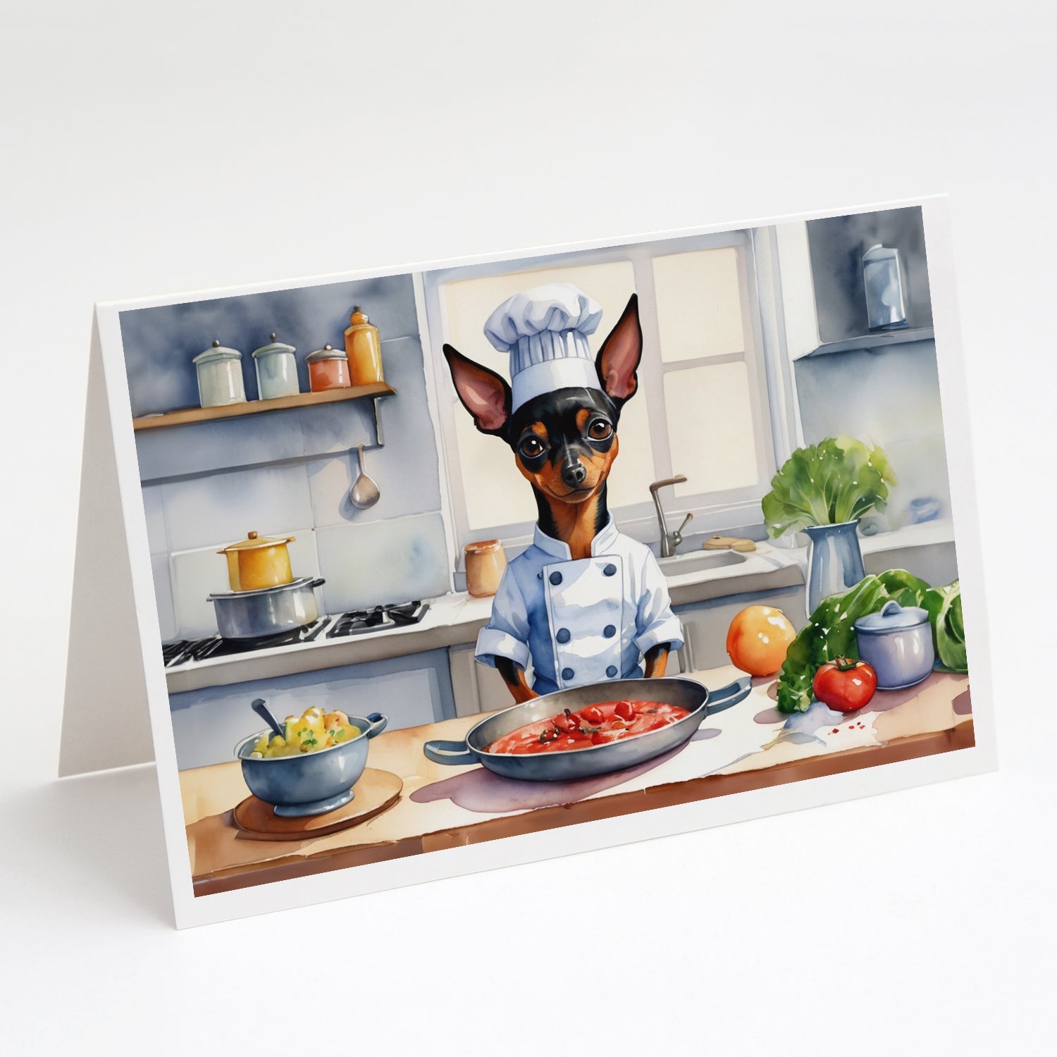 Miniature Pinscher The Chef Greeting Cards Pack of 8 Blank Cards with Envelopes Whimsical A7 Size 5x7