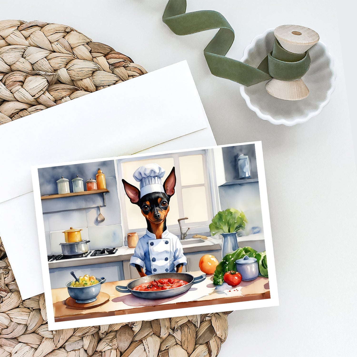 Miniature Pinscher The Chef Greeting Cards Pack of 8 Blank Cards with Envelopes Whimsical A7 Size 5x7