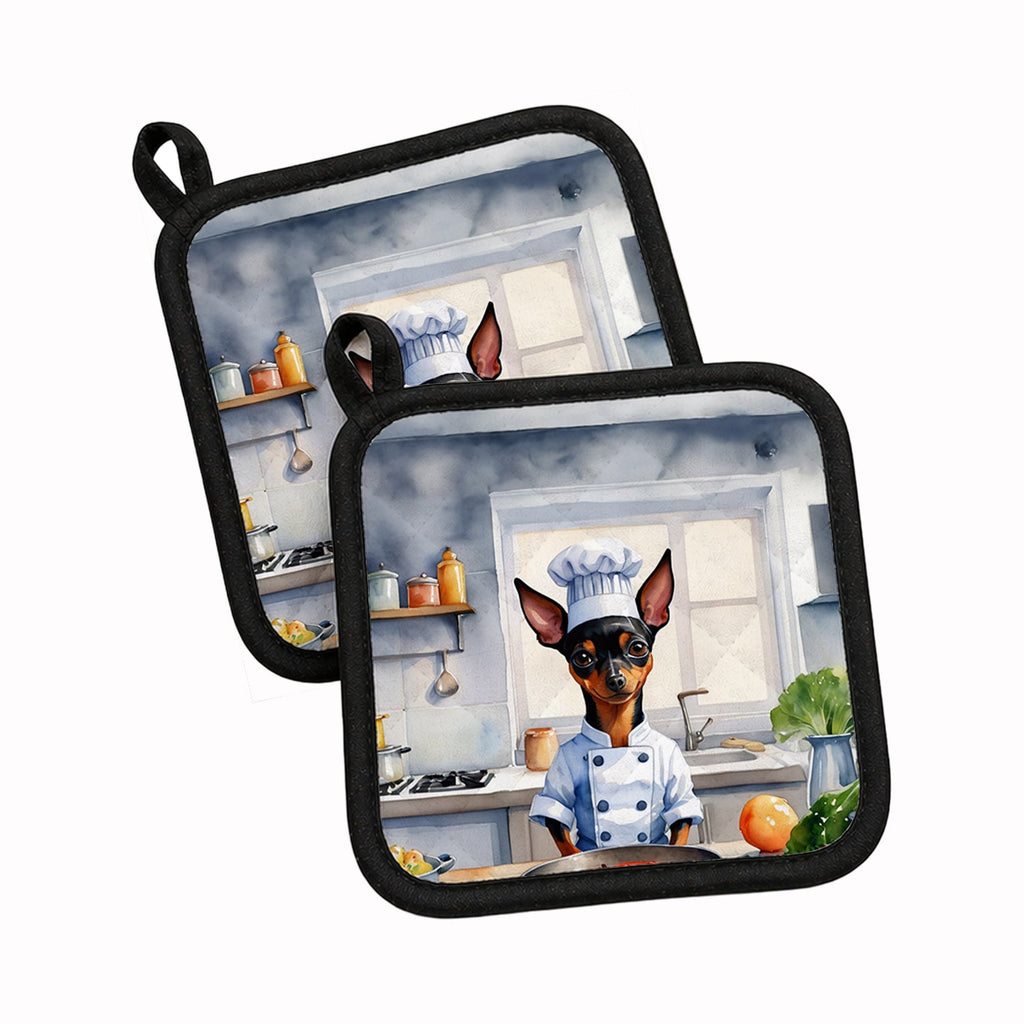 Miniature Pinscher The Chef Pot Holder Set of 2 Heat Resistant Quilted Hot Pads 7.5 x 7.5 Inch, Insulated Kitchen Trivets for Cooking & Baking