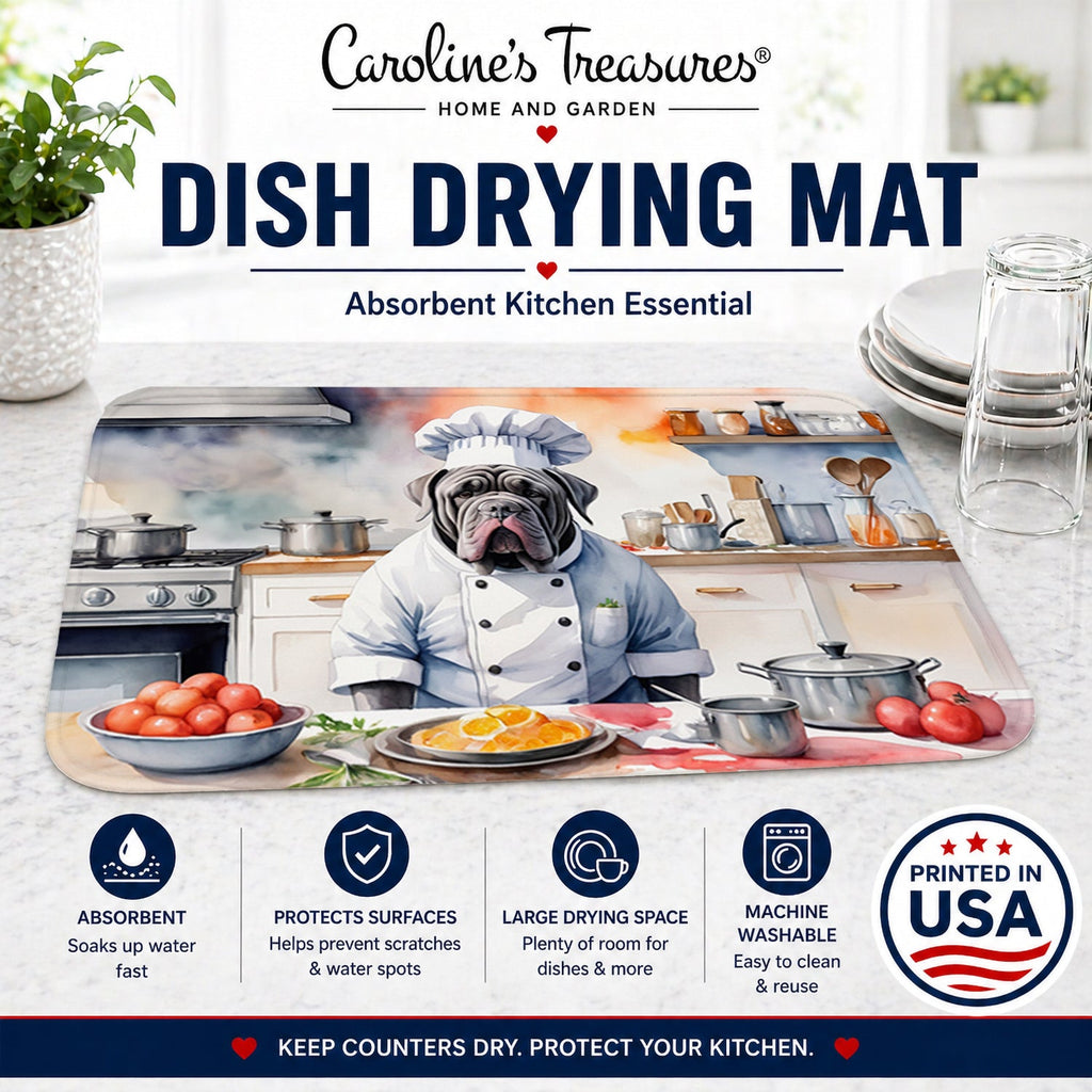 Neapolitan Mastiff The Chef Dish Drying Mat Absorbent Dish Drying Mat Pad for Kitchen Counter Dish Drainer Mat for Countertop, 14 x 21", Multicolor
