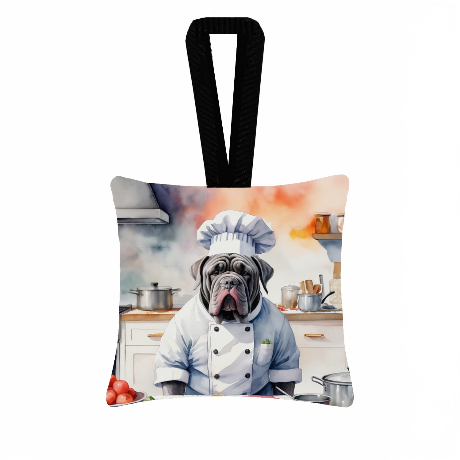 Neapolitan Mastiff The Chef Hanging Square Fabric Ornament 3.5 × 3.5 Decorative Door-Knob & Tree Hanger, Soft Fabric