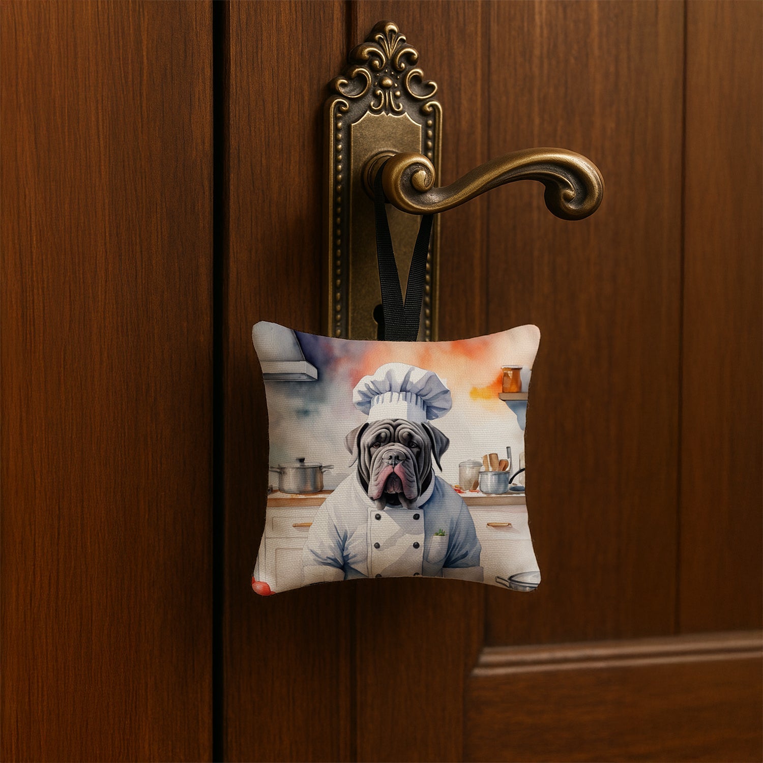 Neapolitan Mastiff The Chef Hanging Square Fabric Ornament 3.5 × 3.5 Decorative Door-Knob & Tree Hanger, Soft Fabric
