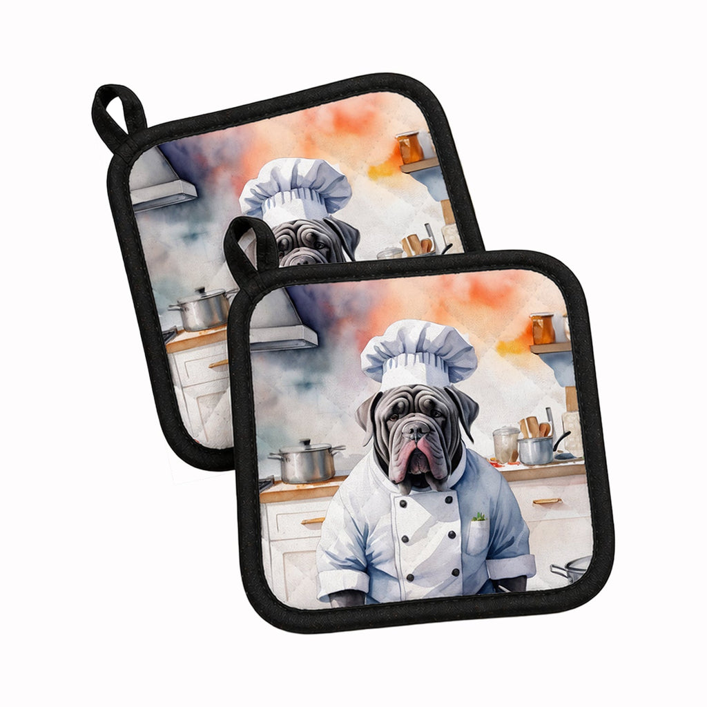 Neapolitan Mastiff The Chef Pot Holder Set of 2 Heat Resistant Quilted Hot Pads 7.5 x 7.5 Inch, Insulated Kitchen Trivets for Cooking & Baking
