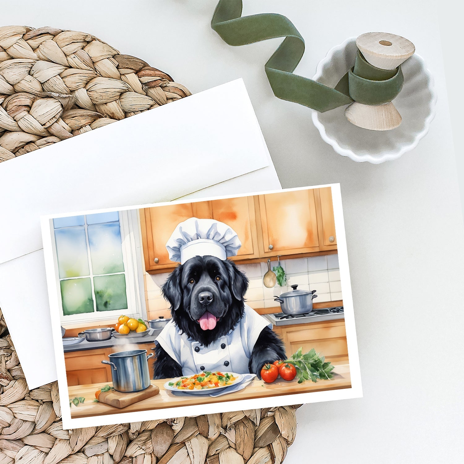 Newfoundland The Chef Greeting Cards Pack of 8 Blank Cards with Envelopes Whimsical A7 Size 5x7